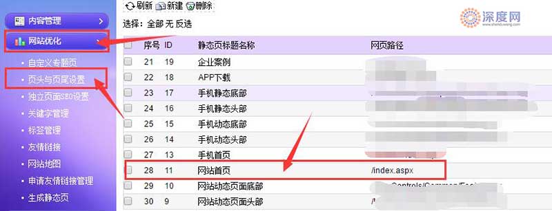 深度網網站后臺網站首頁位置